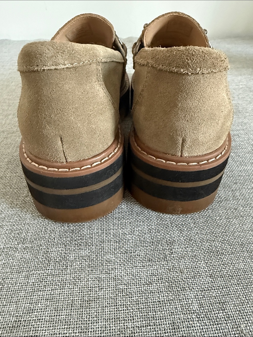 Clarks Women's Suede Tan Loafers with Gunmetal Bit Detail - Picture 3 of 10